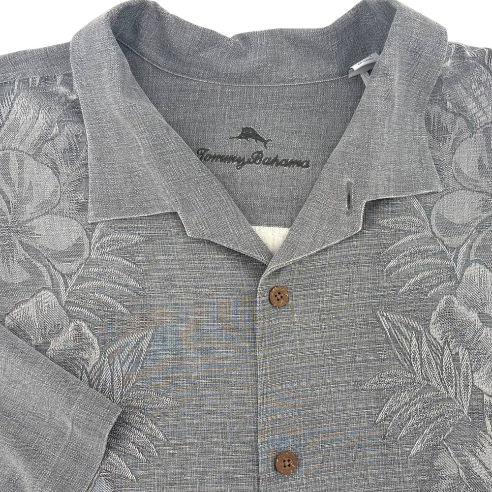 Tommy Bahama Mens 3XLB Grey 100% Silk Embroidered Floral Short Sleeve Camp Shirt